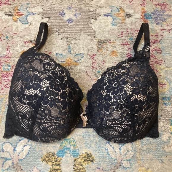 Victoria's Secret Other - Victoria’s Secret Angels Black And Tan Lace Push Up Bra Size 34D